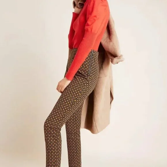 Anthropologie Essential Slim Trouser Pant Brown Motif Women's Size 2 Like New - Picture 2 of 15